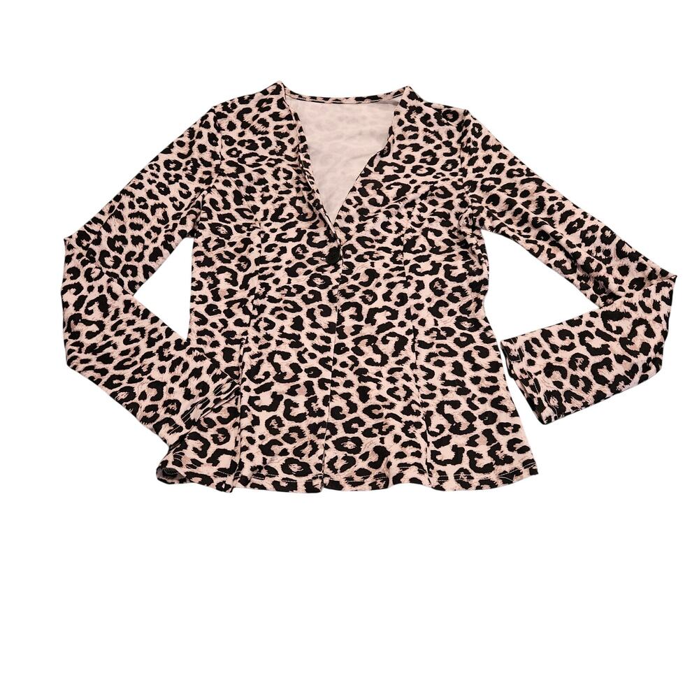 Leopard Print Bell Sleeve Top Women’s Size Small V Neck